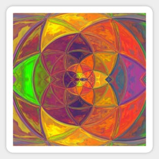 Mosaic Kaleidoscope Flower Purple Orange and Green Sticker